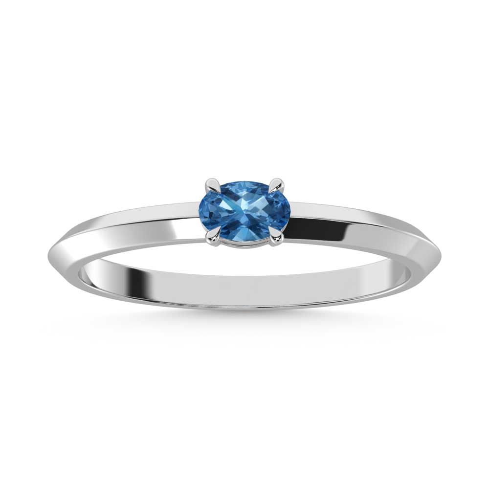 14K White Gold Oval Shape Blue Lab Grown Diamond 1/5 Ct.Tw. Ring