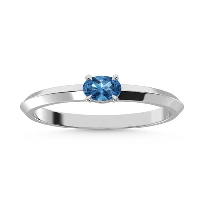 14K White Gold Oval Shape Blue Lab Grown Diamond 1/5 Ct.Tw. Ring