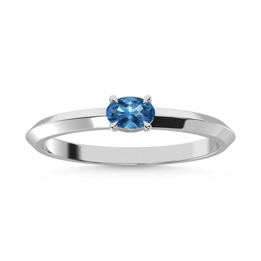 14K White Gold Oval Shape Blue Lab Grown Diamond 1/5 Ct.Tw. Ring