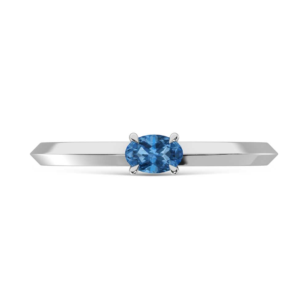 14K White Gold Oval Shape Blue Lab Grown Diamond 1/5 Ct.Tw. Ring