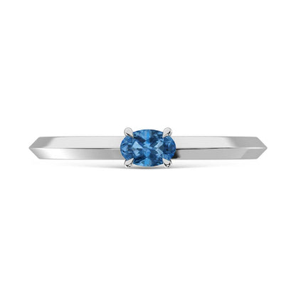14K White Gold Oval Shape Blue Lab Grown Diamond 1/5 Ct.Tw. Ring
