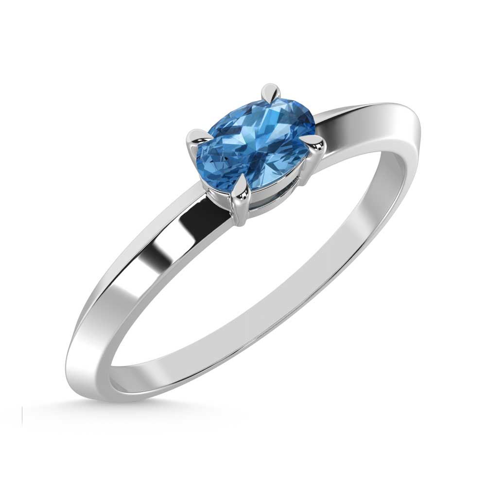 14K White Gold Oval Shape Blue Lab Grown Diamond 1/5 Ct.Tw. Ring