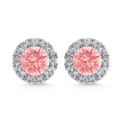 14K White Gold  3/4 Ct.Tw. White and Pink Lab Grown Diamond Stud Earrings