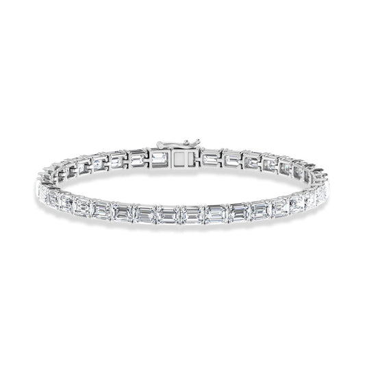 14K White Gold 15 Ct.Tw. Emerald Horizontal Shape Labgrown Diamond Tennis Bracelet