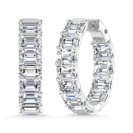 14K White Gold 8 Ct.Tw. Labgrown Diamond Horizontal Emerald Shape In and Our Hoop Earrings