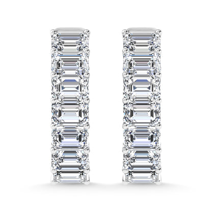 14K White Gold 8 Ct.Tw. Labgrown Diamond Horizontal Emerald Shape In and Our Hoop Earrings