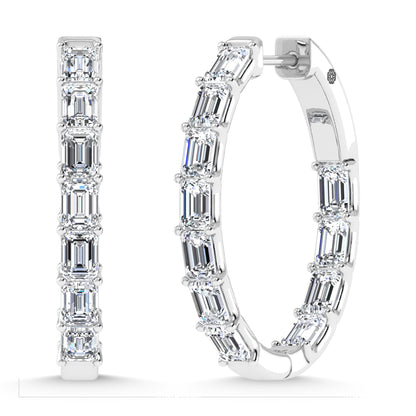 14K White Gold 3 1/2 Ct.Tw. Labgrown Diamond Vertical Emerald Shape In and Our Hoop Earrings