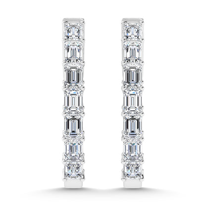14K White Gold 3 1/2 Ct.Tw. Labgrown Diamond Vertical Emerald Shape In and Our Hoop Earrings