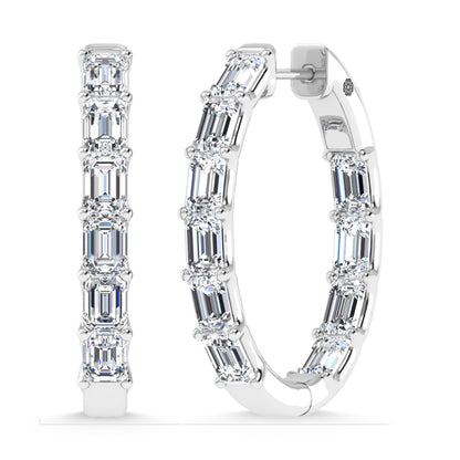 14K White Gold 4 Ct.Tw. Labgrown Diamond Vertical Emerald Shape In and Our Hoop Earrings