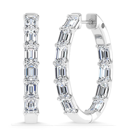14K White Gold 4 Ct.Tw. Labgrown Diamond Vertical Emerald Shape In and Our Hoop Earrings