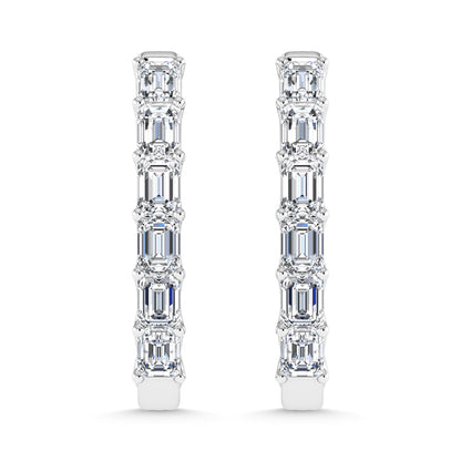 14K White Gold 4 Ct.Tw. Labgrown Diamond Vertical Emerald Shape In and Our Hoop Earrings