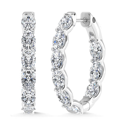 14K White Gold 7 Ct.Tw. Labgrown Diamond Vertical Oval Shape In and Our Hoop Earrings