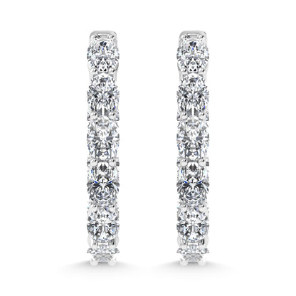 14K White Gold 7 Ct.Tw. Labgrown Diamond Vertical Oval Shape In and Our Hoop Earrings