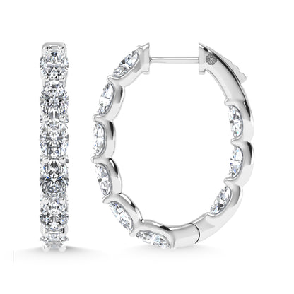 14K White Gold 7 Ct.Tw. Labgrown Diamond Vertical Oval Shape In and Our Hoop Earrings