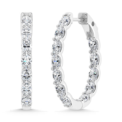 14K White Gold 2 1/2 Ct.Tw. Labgrown Diamond Vertical Oval Shape In and Our Hoop Earrings