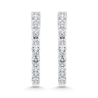 14K White Gold 2 1/2 Ct.Tw. Labgrown Diamond Vertical Oval Shape In and Our Hoop Earrings