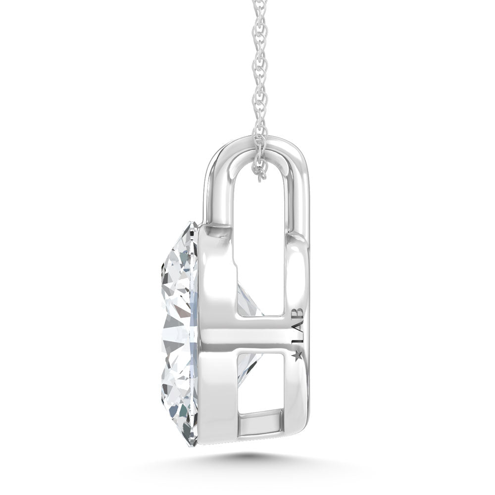 14K White Gold Lab Grown Diamond 1/2 Ct.Tw. Oval Shape Pendant With Stiff Bail
