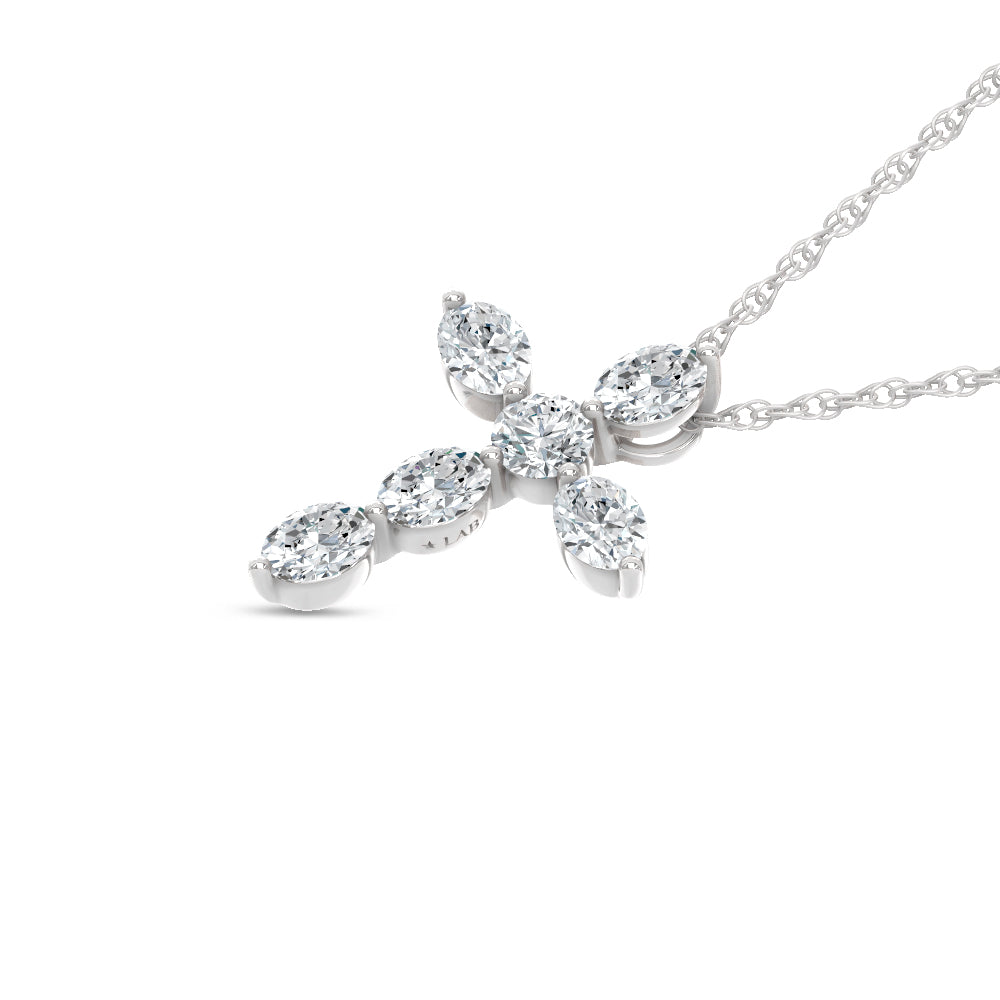 14K White Gold Lab Grown Diamond 1 Ct.Tw. Round and Oval Cross Pendant