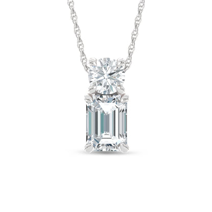 14K White Gold Lab Grown Diamond 1 Ct.Tw. Round and Emerald Fashion Pendant