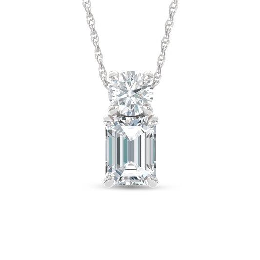 14K White Gold Lab Grown Diamond 1 Ct.Tw. Round and Emerald Fashion Pendant