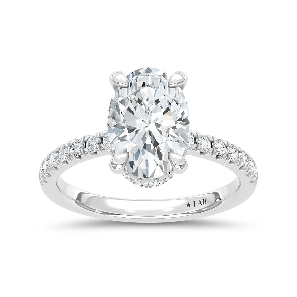 14K White Gold Lab Grown Diamond  2 3/8 Ct.Tw. Oval Hidden Halo Engagement Ring (IGI Certified Center 2ct)