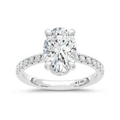 14K White Gold Lab Grown Diamond  2 3/8 Ct.Tw. Oval Hidden Halo Engagement Ring (IGI Certified Center 2ct)