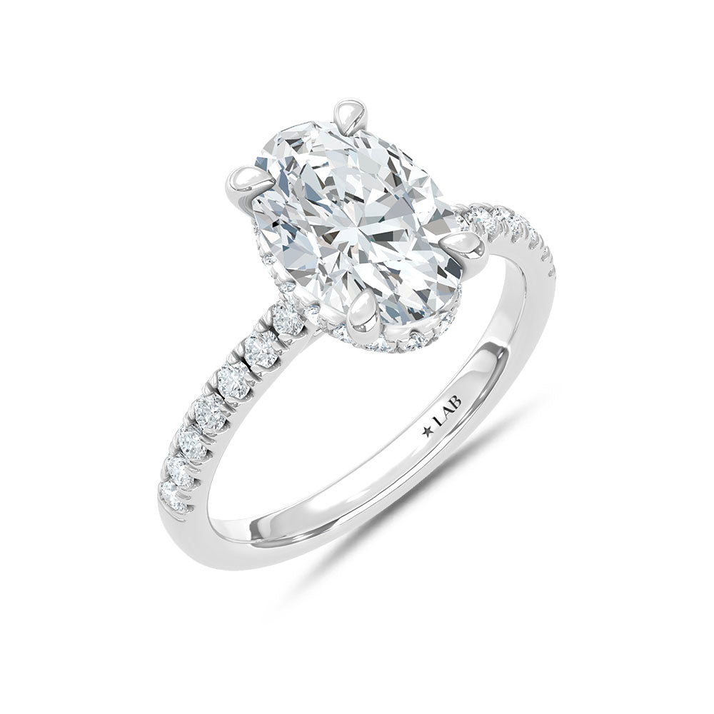 14K White Gold Lab Grown Diamond  2 3/8 Ct.Tw. Oval Hidden Halo Engagement Ring (IGI Certified Center 2ct)