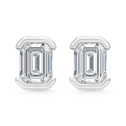 14K White Gold Lab Grown Diamond 1/2 Ct.Tw. Emerald Stud Earrings