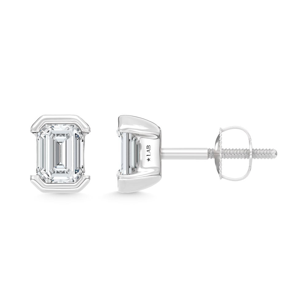 14K White Gold Lab Grown Diamond 1/2 Ct.Tw. Emerald Stud Earrings