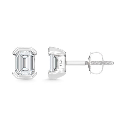 14K White Gold Lab Grown Diamond 1/2 Ct.Tw. Emerald Stud Earrings