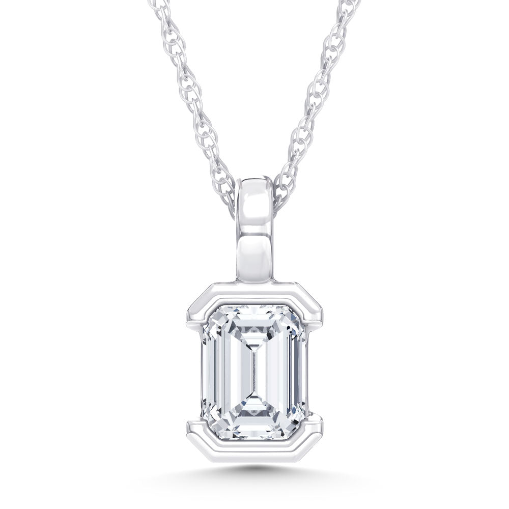 14K White Gold Lab Grown Diamond 1/3 Ct.Tw. Emerald Pendant