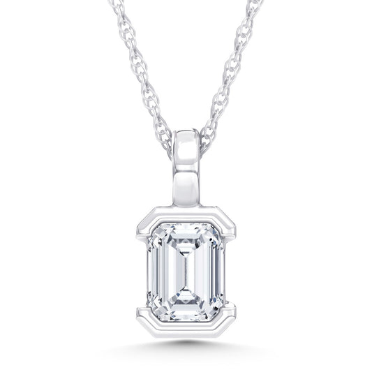 14K White Gold Lab Grown Diamond 1/3 Ct.Tw. Emerald Pendant