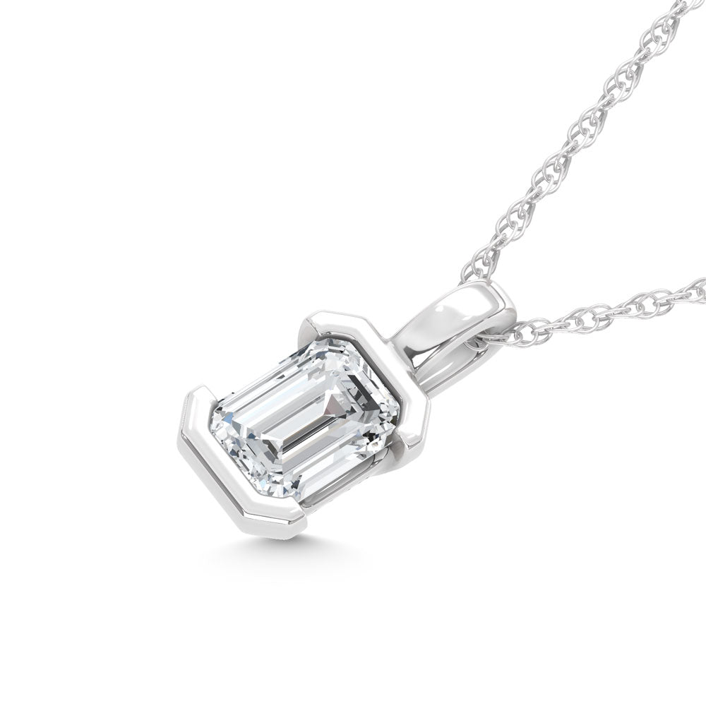 14K White Gold Lab Grown Diamond 1/3 Ct.Tw. Emerald Pendant