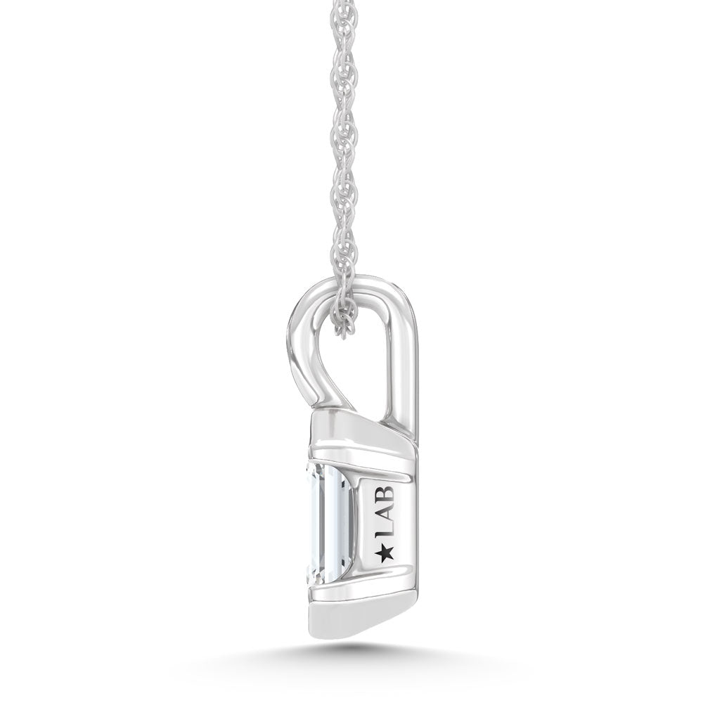 14K White Gold Lab Grown Diamond 1/3 Ct.Tw. Emerald Pendant