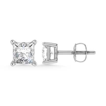 14K White Gold Lab Grown Diamond 2 Ct.Tw. IGI certified VS F+ Princess Stud Earrings (Available in 2ct to 4ct)