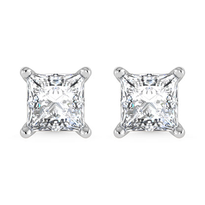 14K White Gold Lab Grown Diamond 2 Ct.Tw. IGI certified VS F+ Princess Stud Earrings (Available in 2ct to 4ct)