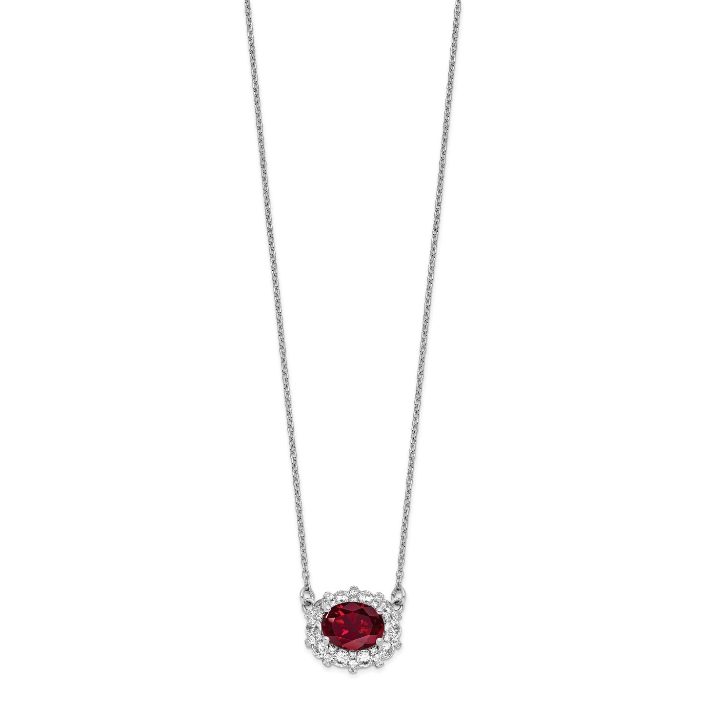 14K White Gold Lab Grown Dia. VS/SI FGH Lab Created Ruby Necklace