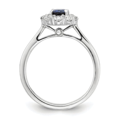 14K White Gold Lab Grown VS/SI FGH Dia & Cr. Oval Blue Sapphire Fashion Rin