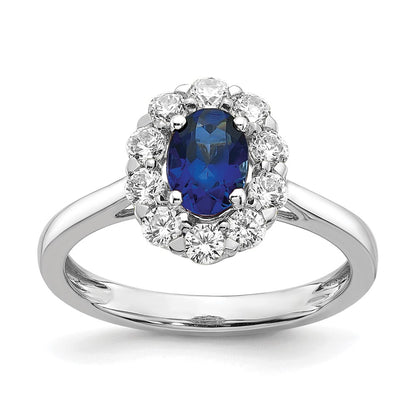 14K White Gold Lab Grown VS/SI FGH Dia & Cr. Oval Blue Sapphire Fashion Rin