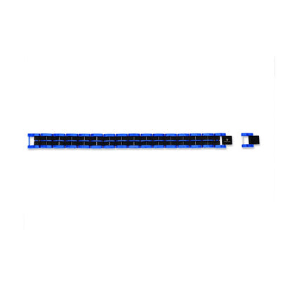 Stainless Steel, Two-Tone Double Striped Linked Bracelet - Black & Blue