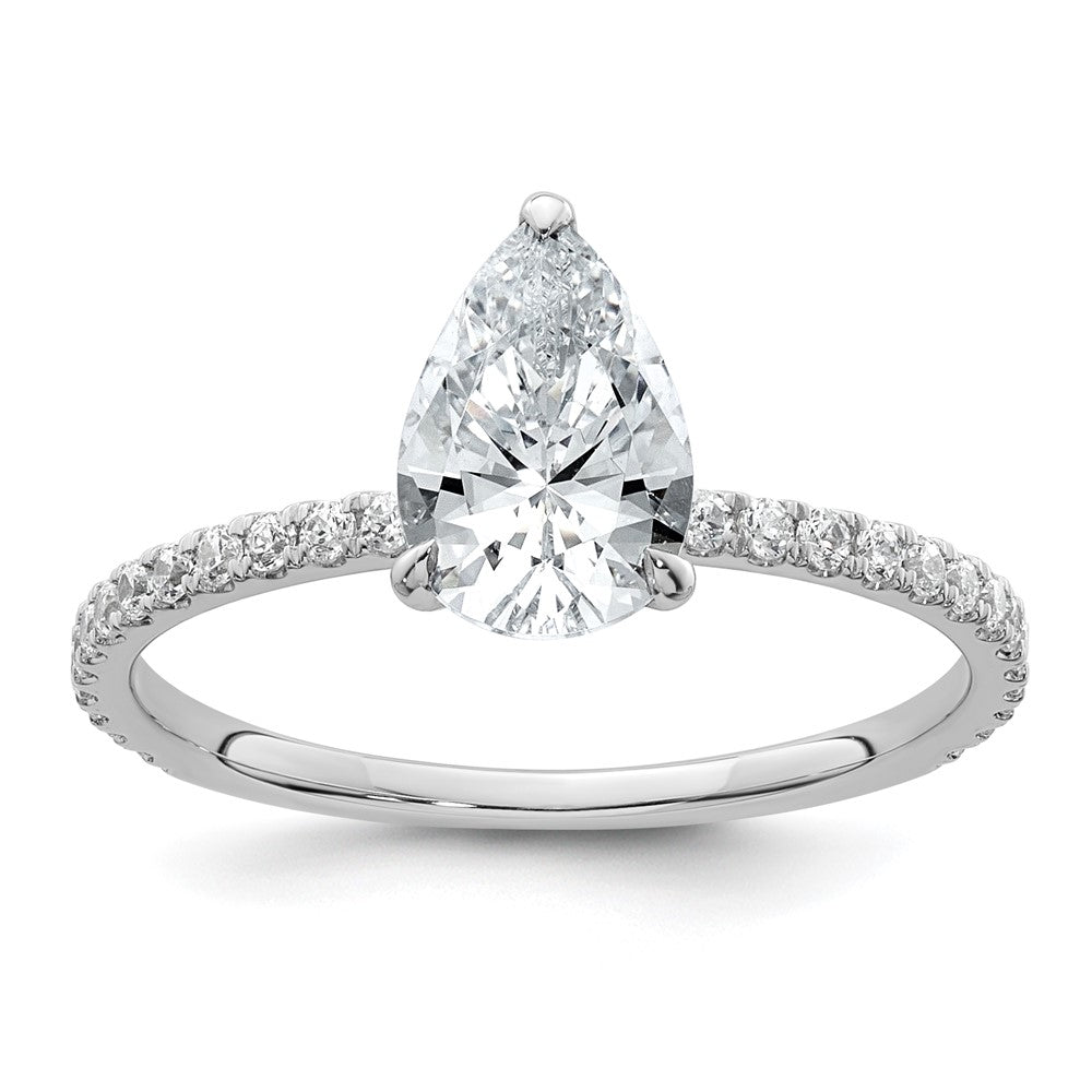 14kw Solitaire with Flair Pear 1ct Center VS/SI FGH Cert. LG Diamond Comp.