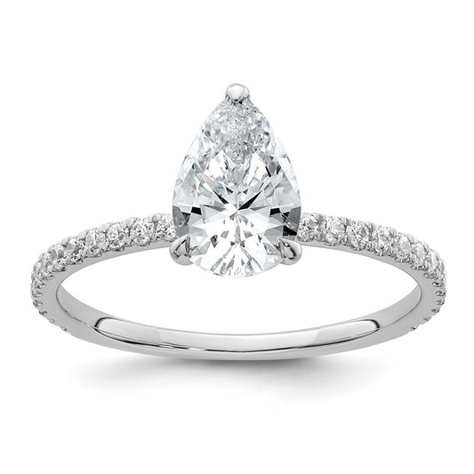 14kw Solitaire with Flair Pear 1ct Center VS/SI FGH Cert. LG Diamond Comp.