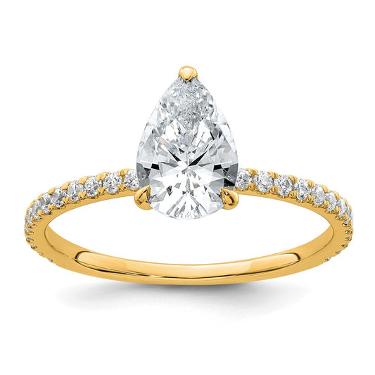 14ky Solitaire with Flair Pear 1ct Center VS/SI FGH Cert. LG Diamond Comp.